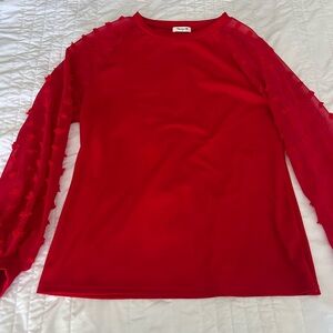 Chic Red Top with Sheer Sleeves